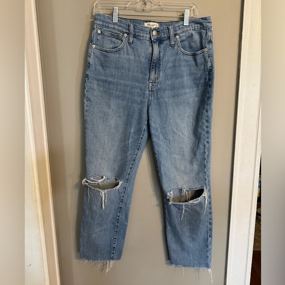 Madewell Denim - Madewell High Rise Slim Crop Boy Jean Light Blue Distressed Boyfriend Jeans